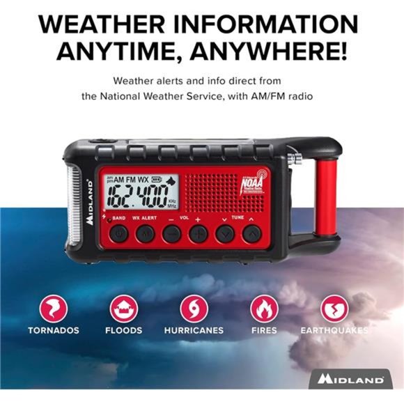 Emergency Crank Weather AM/FM Radio - Multiple Power Sources, SOS Emergency - Picture 3 of 6
